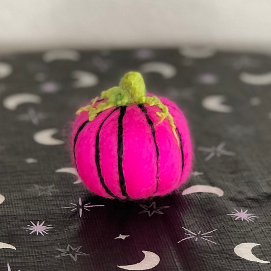 Pink & Green Pumpkin, Needle Felt