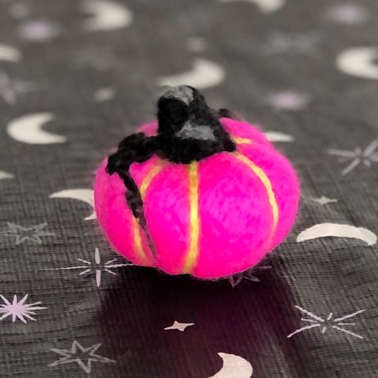 Small Black & Pink Pumpkin, Needle Felt